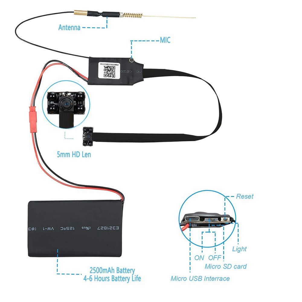 Miniaturowa kamera szpiegowska ukryta z noktowizorem i 4 diodami IR LED